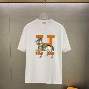 Hemmes T-Shirt White Men's Orange H Logo Horse Graphic Luxury Cotton Tee New